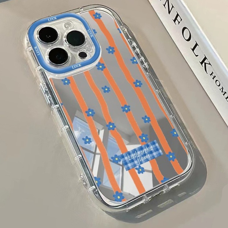 Plants X - Mavi Çizgili Çiçek Desenli Aynalı Telefon
