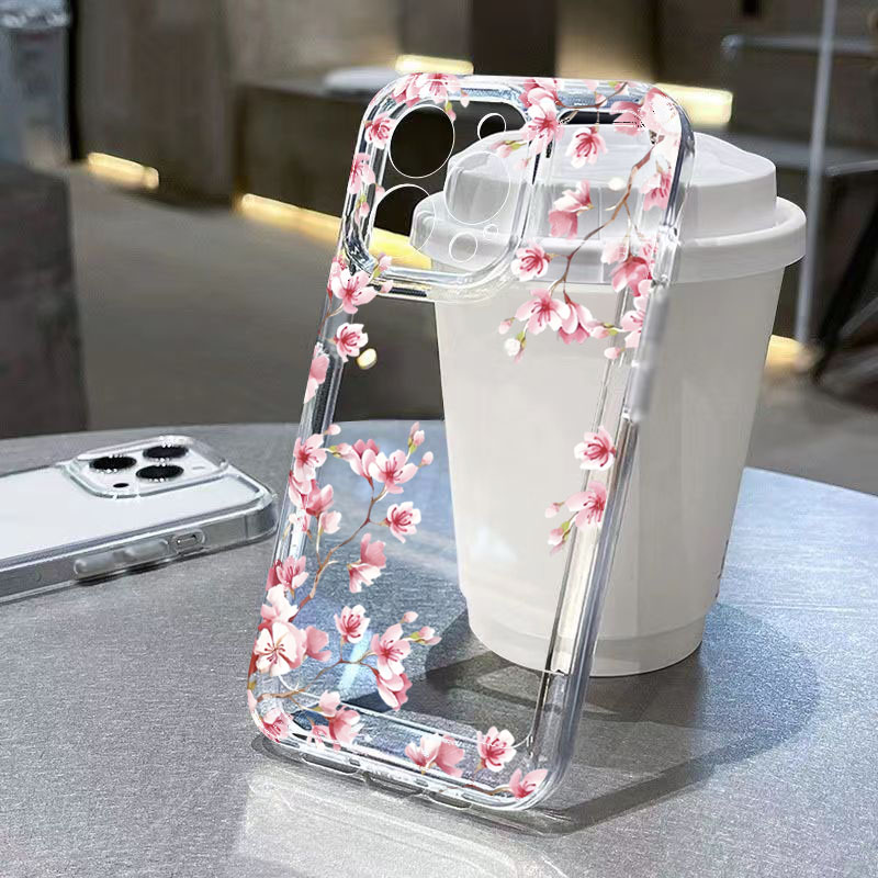 Plants X - Pembe Çiçek Desenli Şeffaf Telefon Kılıfı